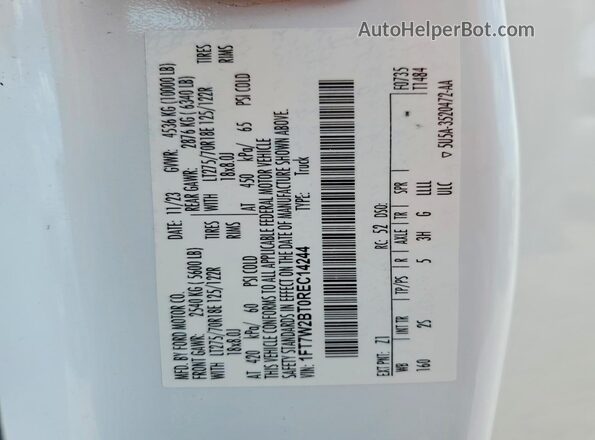 1FT7W2BT0REC14244 2024 FORD F250 White Вид наклейки з VIN-кодом