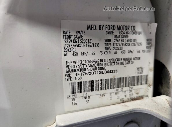 1FT7W2BT1GEB04333 2016 FORD F250 White Widok komory silnika