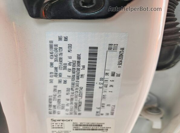 1FT7W2BT1LED31743 2020 FORD F250 Белый Вид наклейки с VIN-кодом
