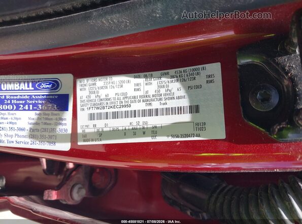 1FT7W2BT2KEC29950 2019 FORD F-250 Red Շարժիչի բաժամունքի տեսք