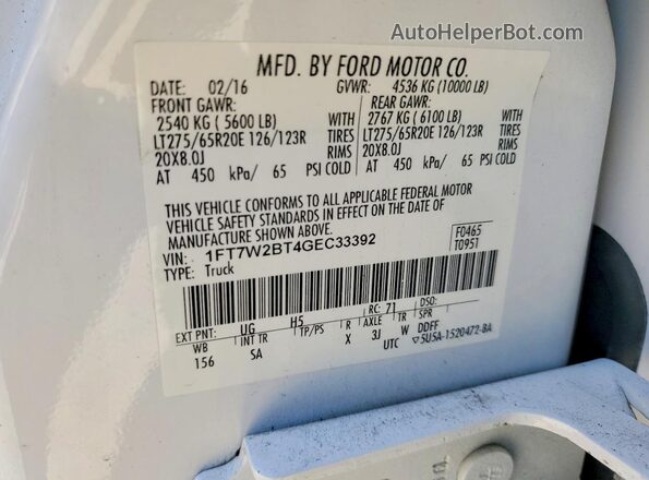 1FT7W2BT4GEC33392 2016 FORD F250 White Вид підкапотного простору