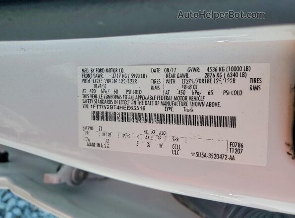 1FT7W2BT4HEE63516 2017 FORD F250 White Շարժիչի բաժամունքի տեսք