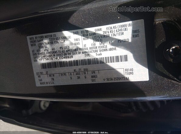 1FT7W2BT4LED49928 2020 FORD F-250 Серый Вид подкапотного пространства