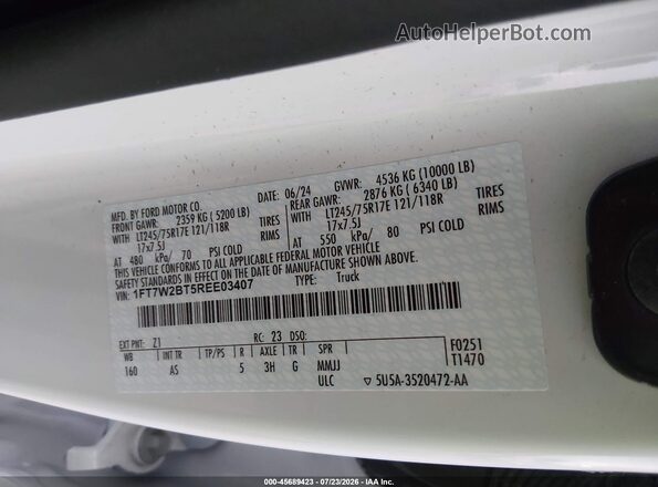 1FT7W2BT5REE03407 2024 FORD F-250 White Vista del compartimento del motor
