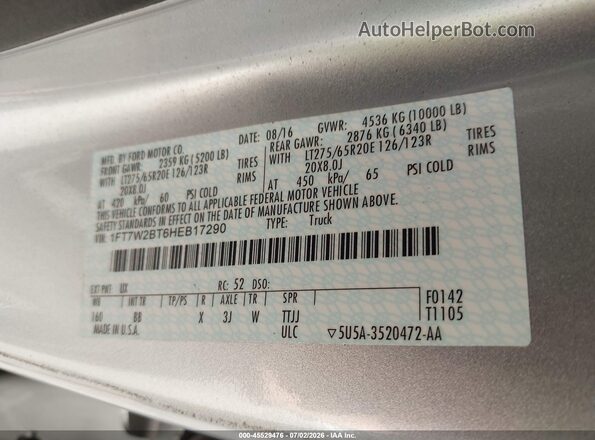 1FT7W2BT6HEB17290 2017 FORD F-250 Silver Engine compartment view