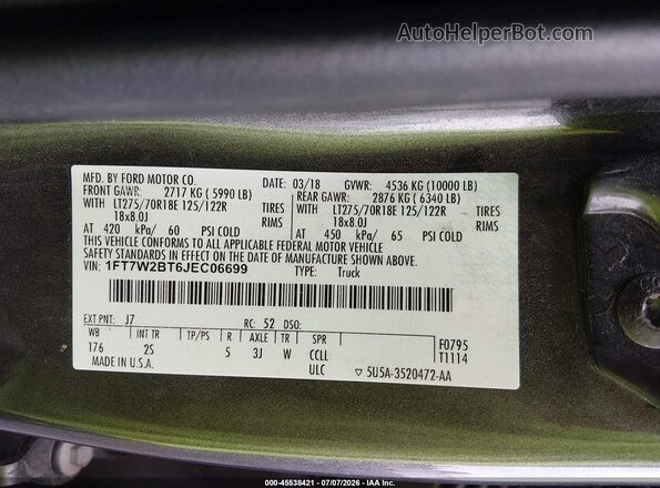 1FT7W2BT6JEC06699 2018 FORD F-250 Gray Շարժիչի բաժամունքի տեսք