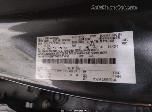 1FT7W2BT7HEB13491 2017 FORD F-250 Серый Вид подкапотного пространства