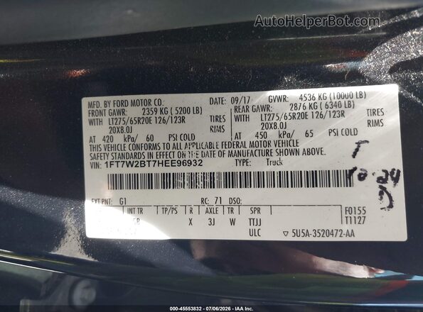 1FT7W2BT7HEE96932 2017 FORD F-250 Черный Вид подкапотного пространства