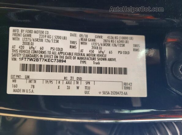 1FT7W2BT7KEC73894 2019 FORD F250 Black Widok komory silnika