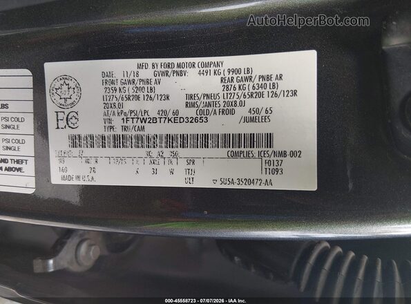 1FT7W2BT7KED32653 2019 FORD F-250 Gray Widok komory silnika
