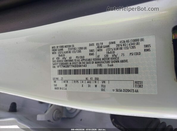 1FT7W2BT7KEE66143 2019 FORD F-250 White Widok komory silnika