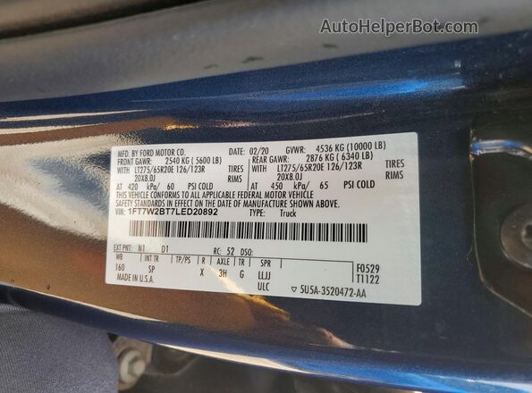 1FT7W2BT7LED20892 2020 FORD F250 Blue ძრავის განყოფილების ხედი