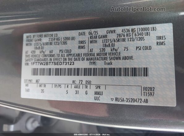 1FT7W2BT7SED73123 2025 FORD F-250 Gray წინა პანელის ხედი
