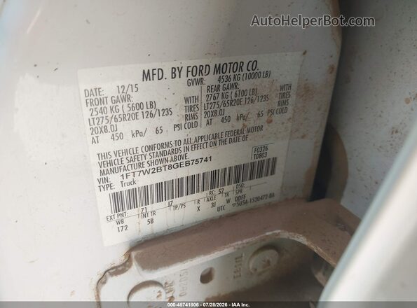 1FT7W2BT8GEB75741 2016 FORD F-250 Белый Вид подкапотного пространства