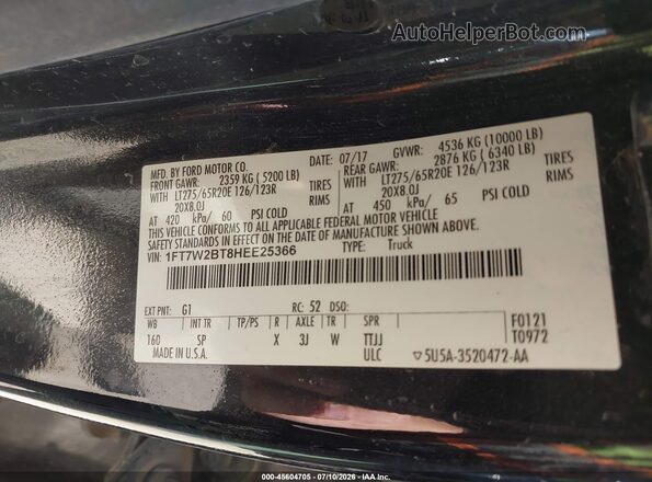 1FT7W2BT8HEE25366 2017 FORD F-250 Черный Вид подкапотного пространства