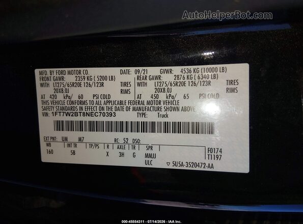 1FT7W2BT8NEC70393 2022 FORD F-250 Black ძრავის განყოფილების ხედი