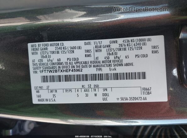 1FT7W2BTXHEF45962 2017 FORD F-250 Gray Widok komory silnika