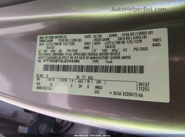 1FT7W2BTXLED94386 2020 FORD F-250 Silver Вид підкапотного простору