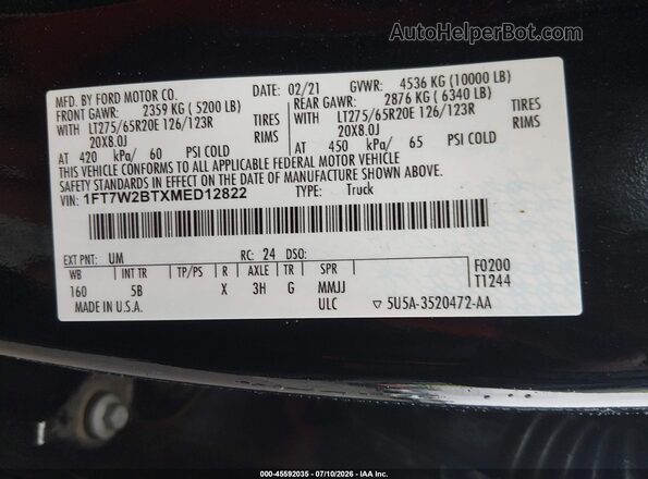 1FT7W2BTXMED12822 2021 FORD F-250 Black Вид підкапотного простору