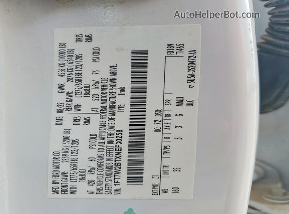 1FT7W2BTXNEF30258 2022 FORD F250 White ძრავის განყოფილების ხედი