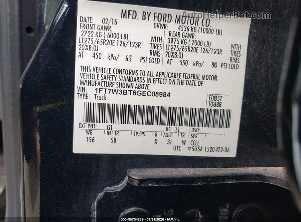 1FT7W3BT6GEC08984 2016 FORD F350 Черный Вид подкапотного пространства