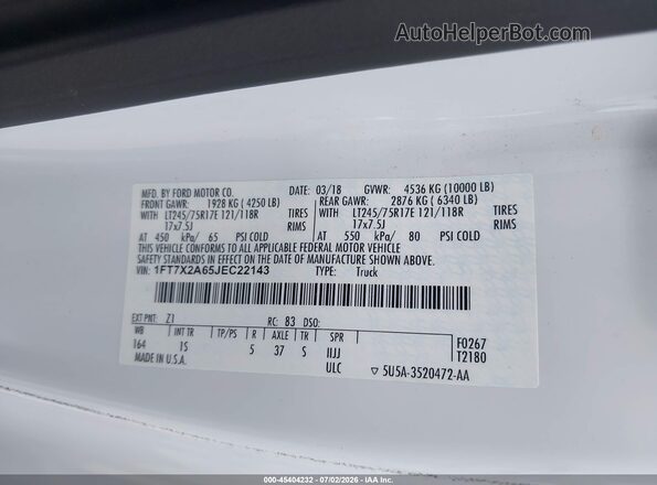 1FT7X2A65JEC22143 2018 FORD F-250  Widok komory silnika