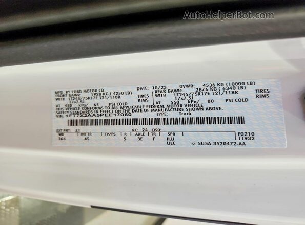 1FT7X2AA5PEE17060 2023 FORD F250 White Widok naklejki z numerem VIN
