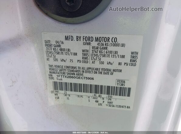 1FT7X2B60GEC75906 2016 FORD F-250 White Вид підкапотного простору
