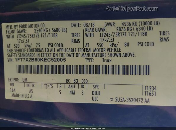 1FT7X2B60KEC52005 2019 FORD F-250 Black Vista del compartimento del motor