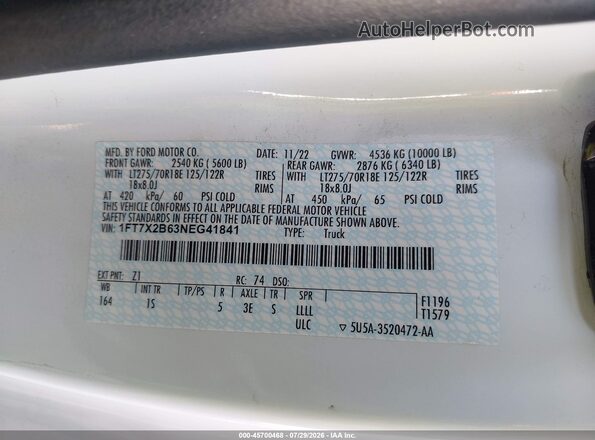 1FT7X2B63NEG41841 2022 FORD F-250 Белый Вид подкапотного пространства