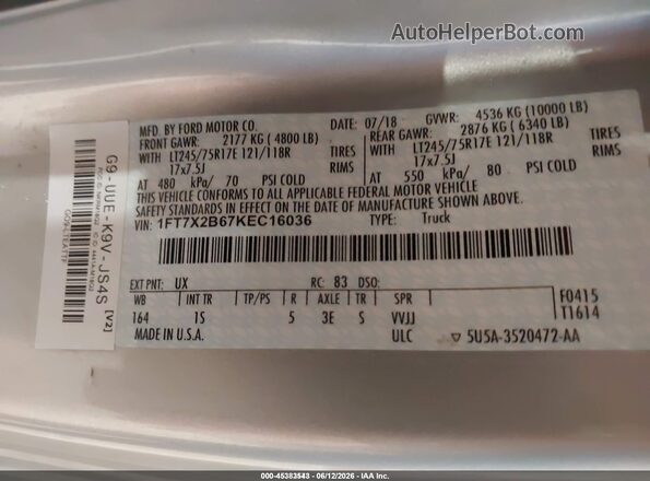 1FT7X2B67KEC16036 2019 FORD F-250 Silver Engine compartment view