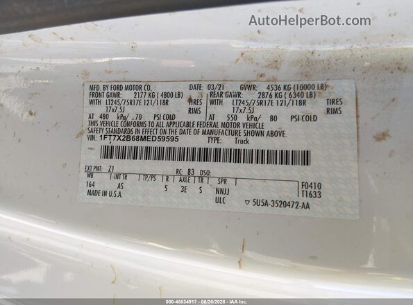 1FT7X2B68MED59595 2021 FORD F-250 Белый Вид подкапотного пространства