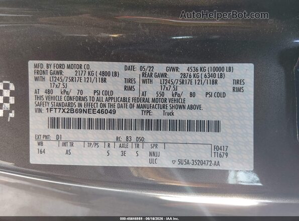 1FT7X2B69NEE46049 2022 FORD F-250 Gold Շարժիչի բաժամունքի տեսք
