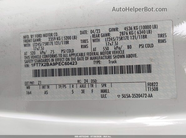 1FT7X2BA9PEC60423 2023 FORD F-250 White Շարժիչի բաժամունքի տեսք
