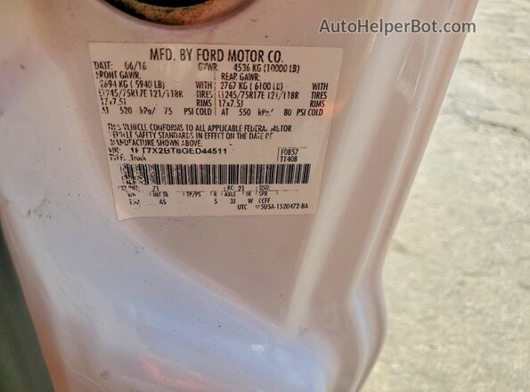 1FT7X2BT8GED44511 2016 FORD F250 White Widok komory silnika