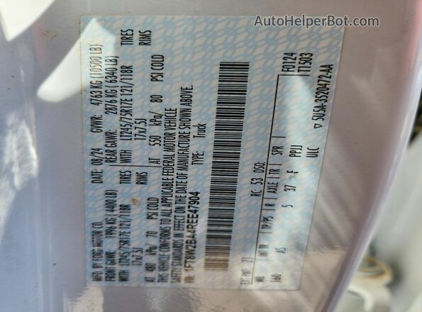 1FT8W2BA4REE47904 2024 FORD F250 White VIN sticker view