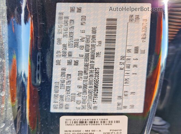 1FT8W2BM9SEC03875 2025 FORD F250 Черный Вид наклейки с VIN-кодом