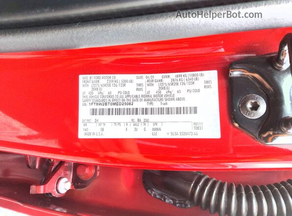 1FT8W2BT0MED25082 2021 FORD F250 Red ძრავის განყოფილების ხედი