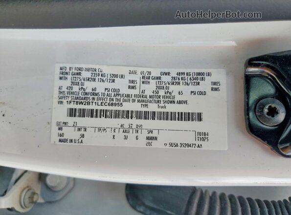 1FT8W2BT1LEC68955 2020 FORD F250 White ძრავის განყოფილების ხედი