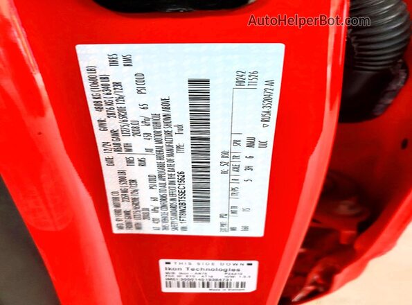 1FT8W2BT5SEC15626 2025 FORD F250 Red Vista del compartimento del motor
