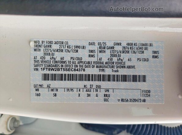 1FT8W2BT5SEC84378 2025 FORD F250 White Widok komory silnika