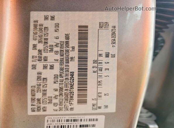 1FT8W2BT6NEG29468 2022 FORD F250 Gray Engine compartment view