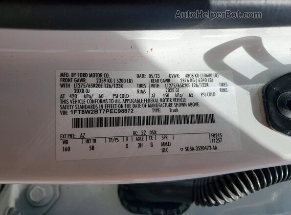 1FT8W2BT7PEC98872 2023 FORD F250 White Շարժիչի բաժամունքի տեսք