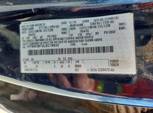 1FT8W3BT2LEC19933 2020 FORD F350 Blue Widok komory silnika