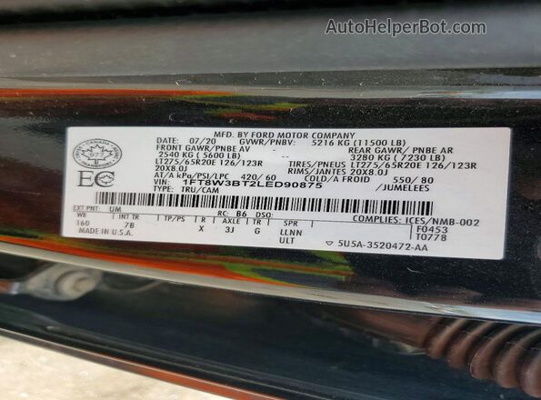 1FT8W3BT2LED90875 2020 FORD F350 Black Engine compartment view