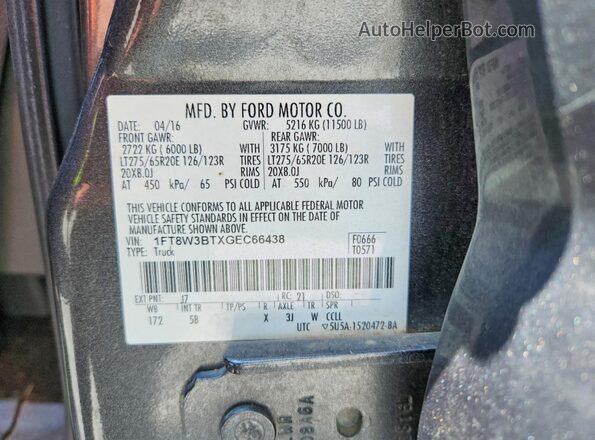 1FT8W3BTXGEC66438 2016 FORD F350 Gray Vista del compartimento del motor
