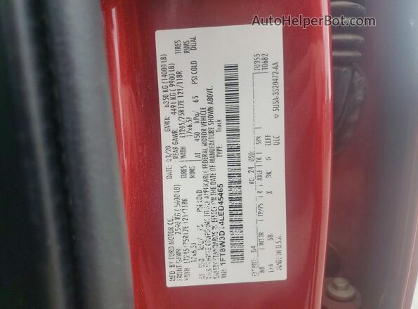 1FT8W3DT4LED45465 2020 FORD F350 Красный Вид наклейки с VIN-кодом