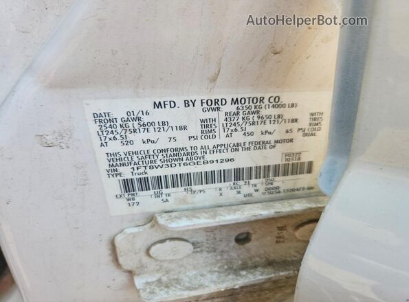 1FT8W3DT6GEB91296 2016 FORD F350 Белый Вид подкапотного пространства