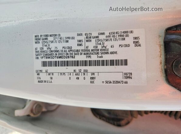 1FT8W3DT6MED28782 2021 FORD F350 White Շարժիչի բաժամունքի տեսք