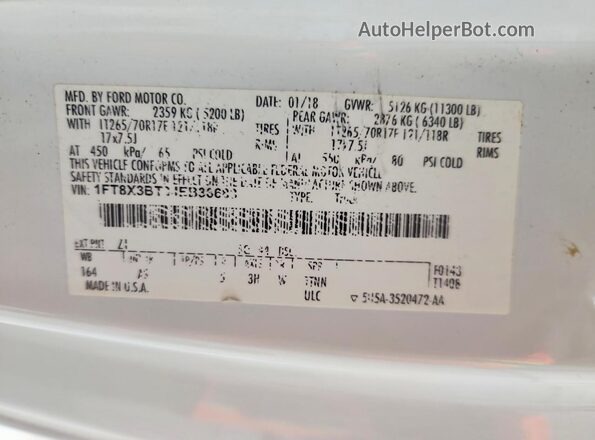 1FT8X3BT3JEB36683 2018 FORD F350 White Vista del compartimento del motor